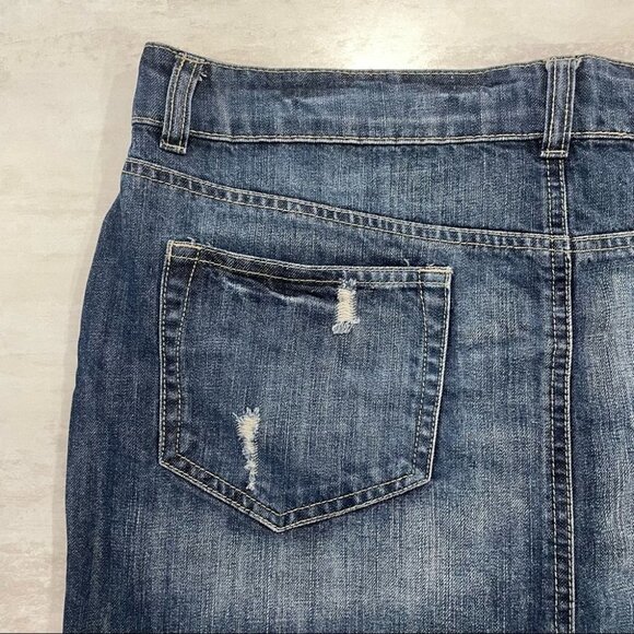Vintage Y2K Denim Mini Skirt Sz L Blue Jean Distressed 13/14 Trendy - Picture 3 of 9